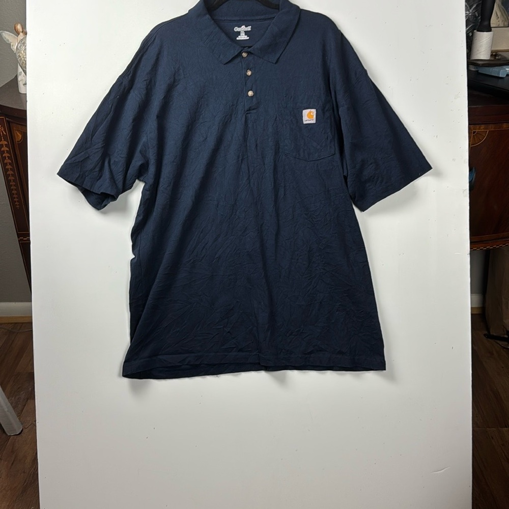 Carhartt Dark Blue Polo Shirt PRELOVED Sz XLT short sleeves front pocket